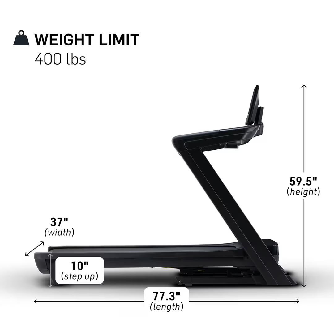 Black metal stand with dimensions and weight limit label on a white background